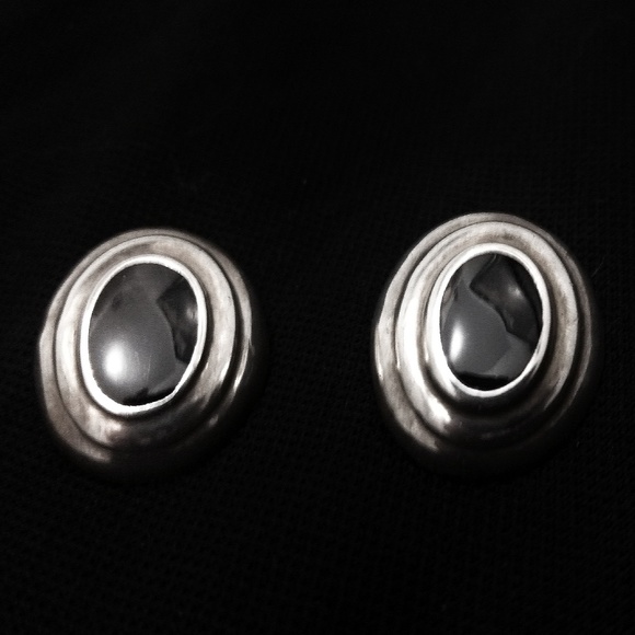 Vintage Taxco Sterling & Onyx Mid-Century Modern Earrings